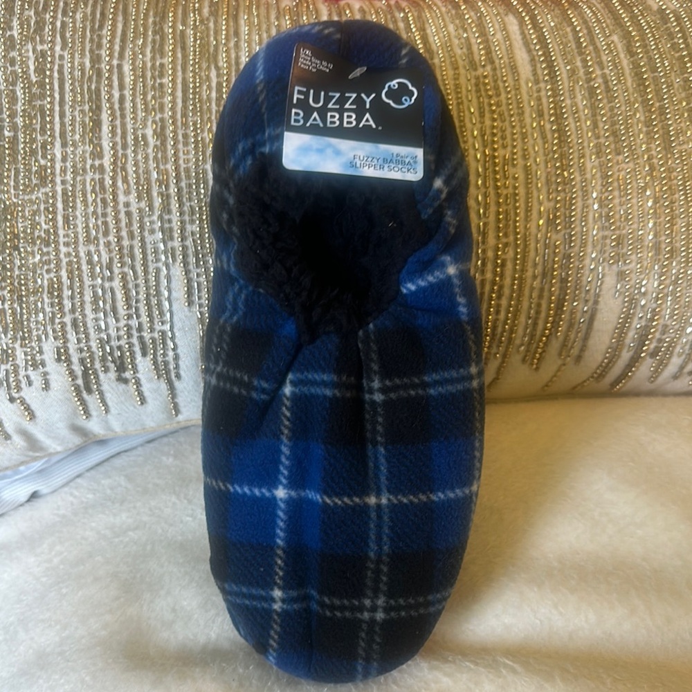 Fuzzy Babba Blue Plaid Slippers L / XL Shies 10-12